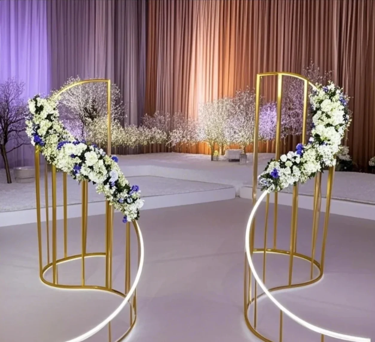 1/2pcs sliver/white/black/gold Metal wave Shape with LED Light Arch  Wedding Flower Backdrop Stand Wedding Party Props for Decor