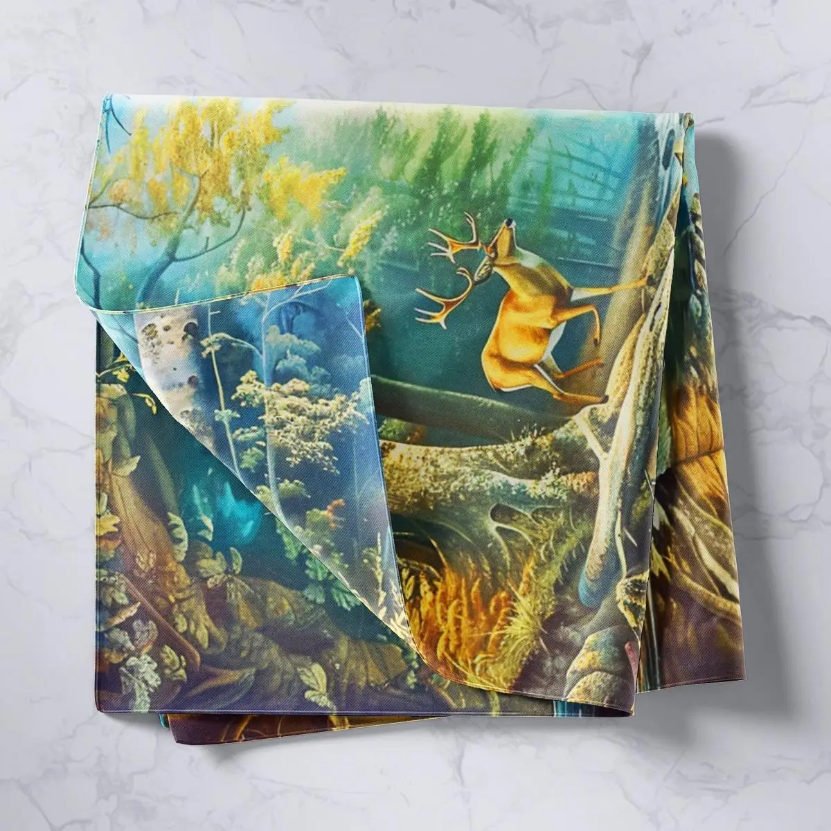 Realistic Forest Landscape Tapestry Wildlife Deer River Underwater Scene Mural Art Wall Decor Hanging 180x230cm