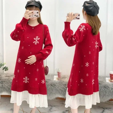 

Pregnant Woman Sweater Dress Autumn And Winter Style Suit In Long Loose Top Pullover Foreign Style Autumn Clothes Knitted