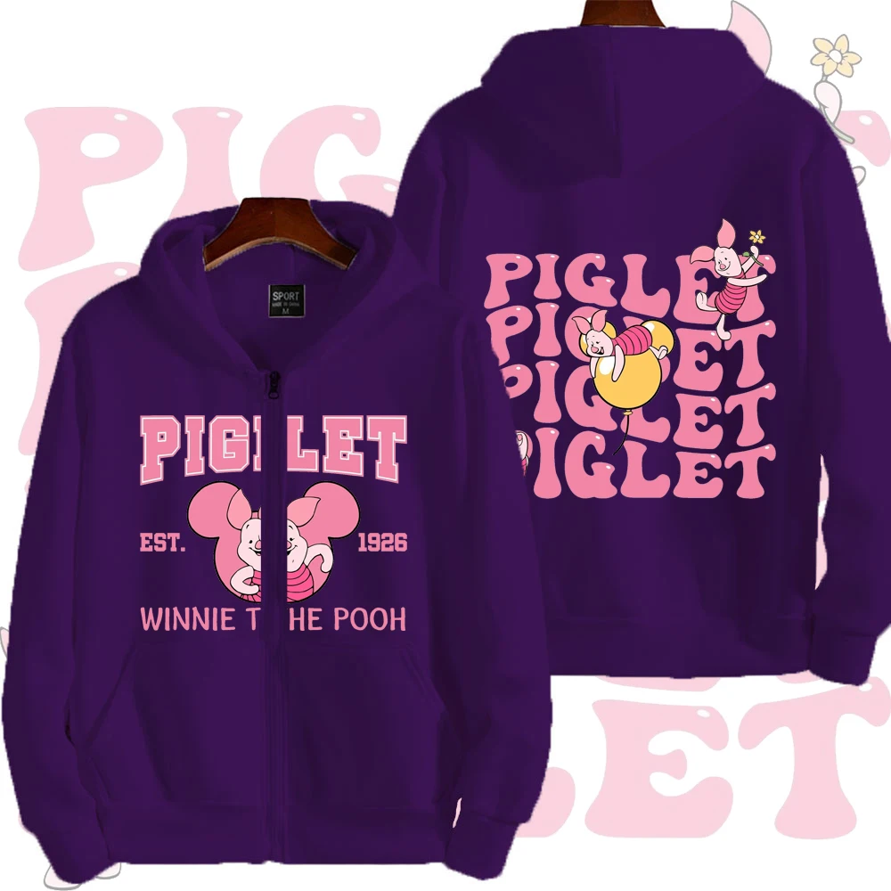 Moletom com Zíper para Homens Winnie The Pooh Piglet, Moda Nova 2026, Suéter Feminino, Jaquetas Casal Primavera Outono