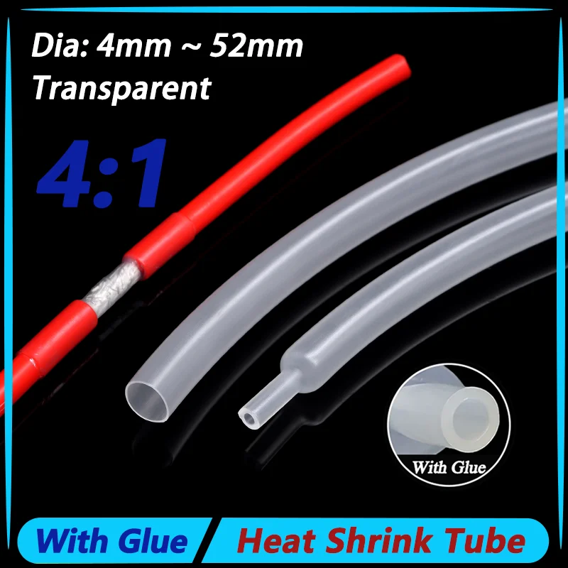 

4:1 Clear Thick Glue Heat Shrink Tube Dia.4/6/8/12/16/20/24/32/36/40/52/72mm Thermoresistant Tube Heat-shrinkable Cable Sleeve