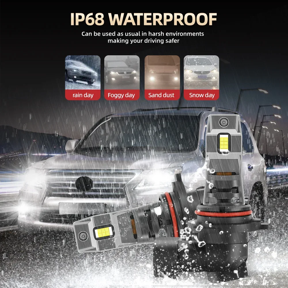 

2 шт. светодиодные лампы для фар 9005 HB3 CANBUS, сверхмощные, 1000000 лм, суперяркие, 6000K, белые, турбо-фары для автомобиля, Plug&Play