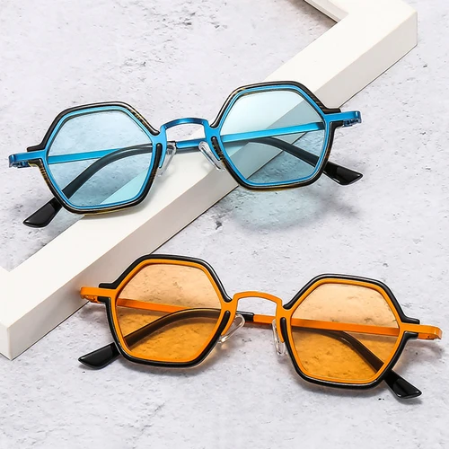 Imagen 2 del producto Gafas de sol cuadradas de polígono Retro para hombre y mujer, lentes transparentes con gradiente oceánico, lentes de tendencia Punk, tonos UV400