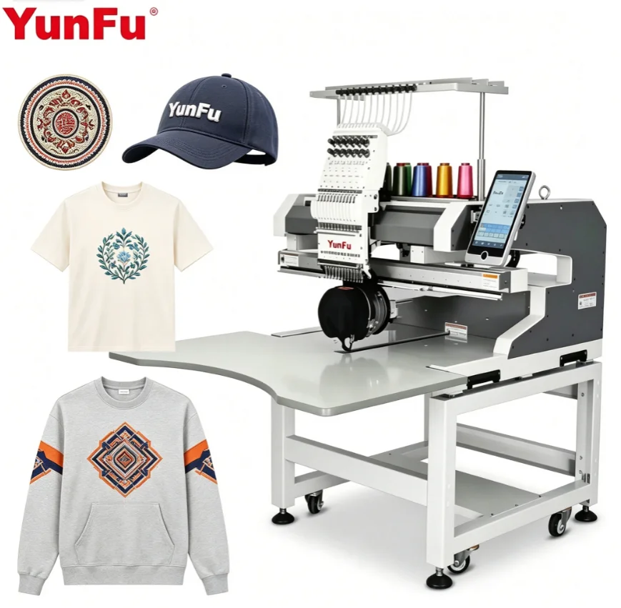 Effective Commercial 1 Head 12/15 Needle Industrial Embroidery Machine Stable Continuous Hat T-shirt and Logo Badge Embroidery