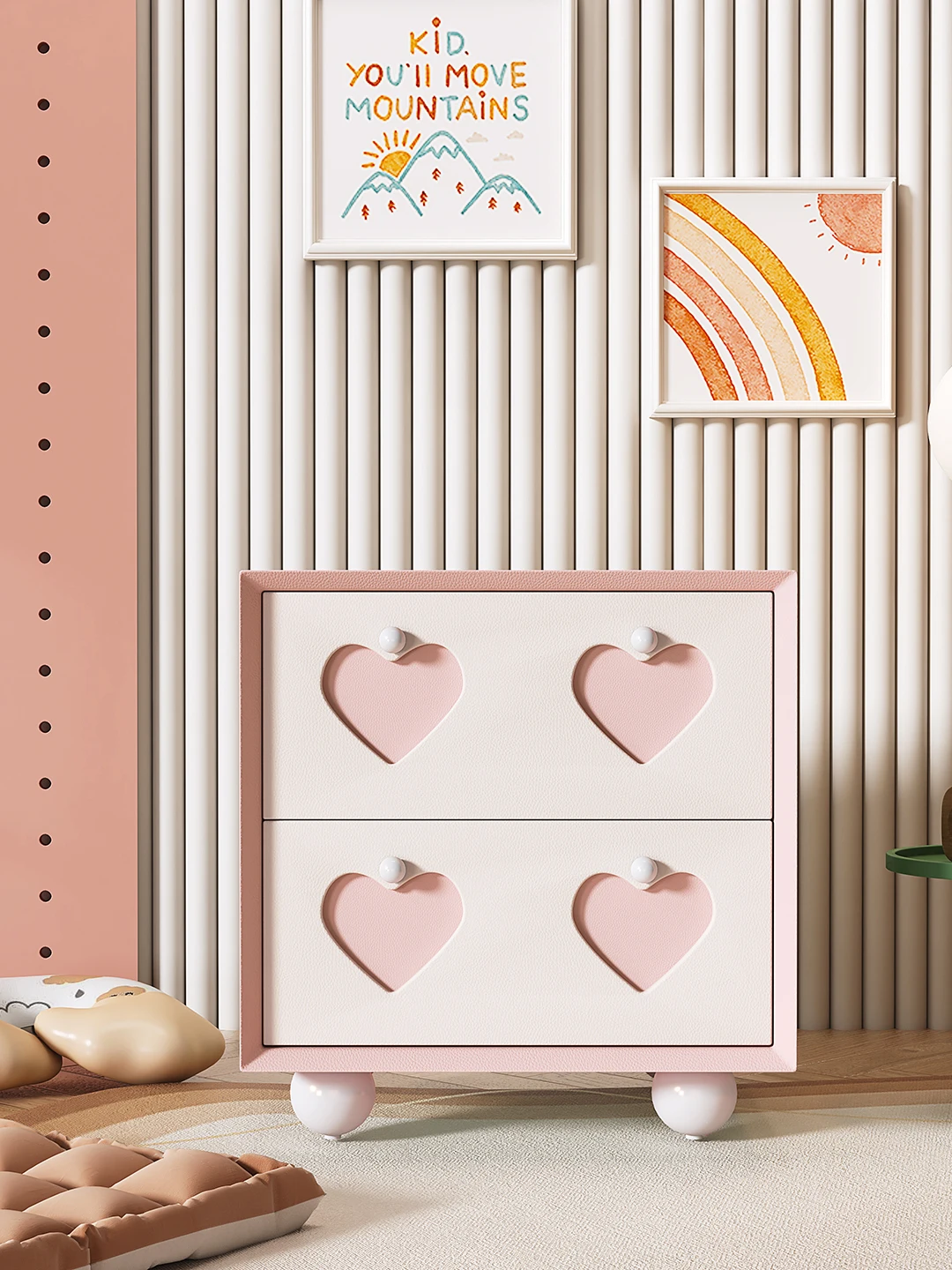 Cream wind solid wood bedside table dopamine home bedroom locker room creative color matching small side cabinet