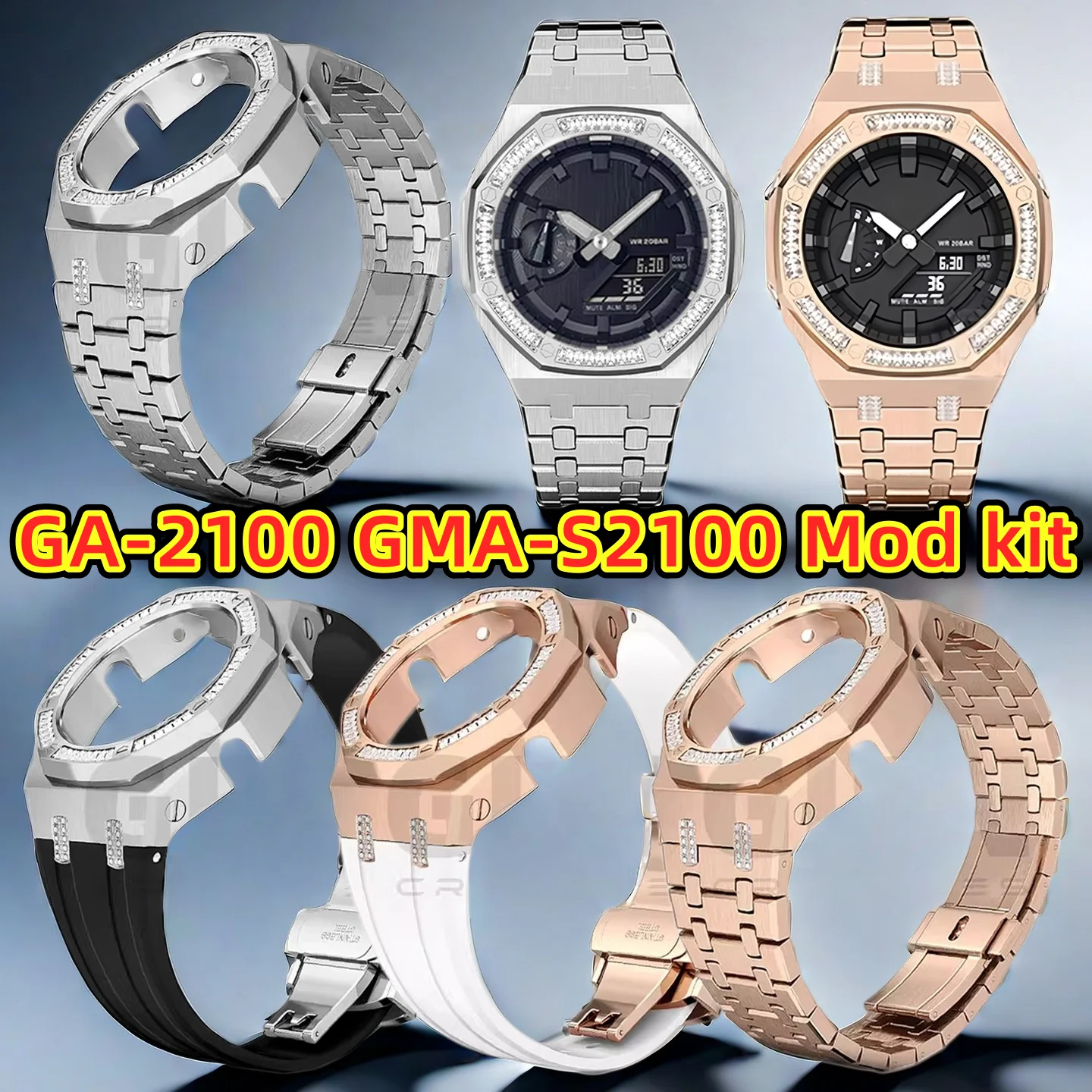 

GA2100 GMAS2100 Mod kit For Casio G-SHOCK GA-2100 GA-2110 GMA-S2100 diamonds case strap steel metal bezel watch band Accessories