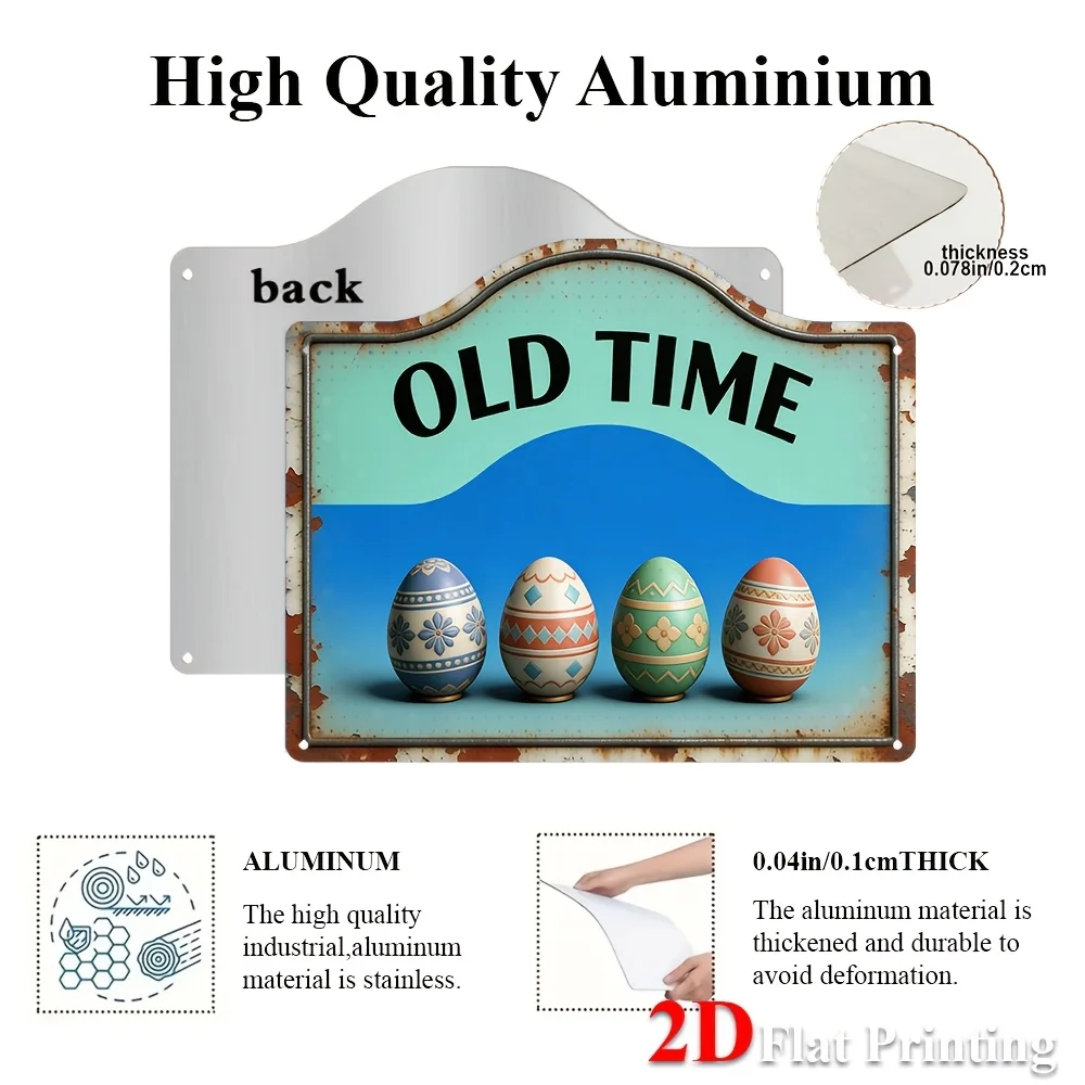 1pc, 2D Flat, Signs Made Of Metal Featuring A Vintage 'Old Time' Design With Colorful Easter Eggs, Ideal For Farmhouse Kitchens