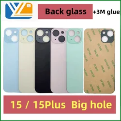 For iPhone 15 15Plus Back Glass+3M glue Back Cover Glass Fast Replacement High Quality Housing Battery Cover Big Hole Rear Glass