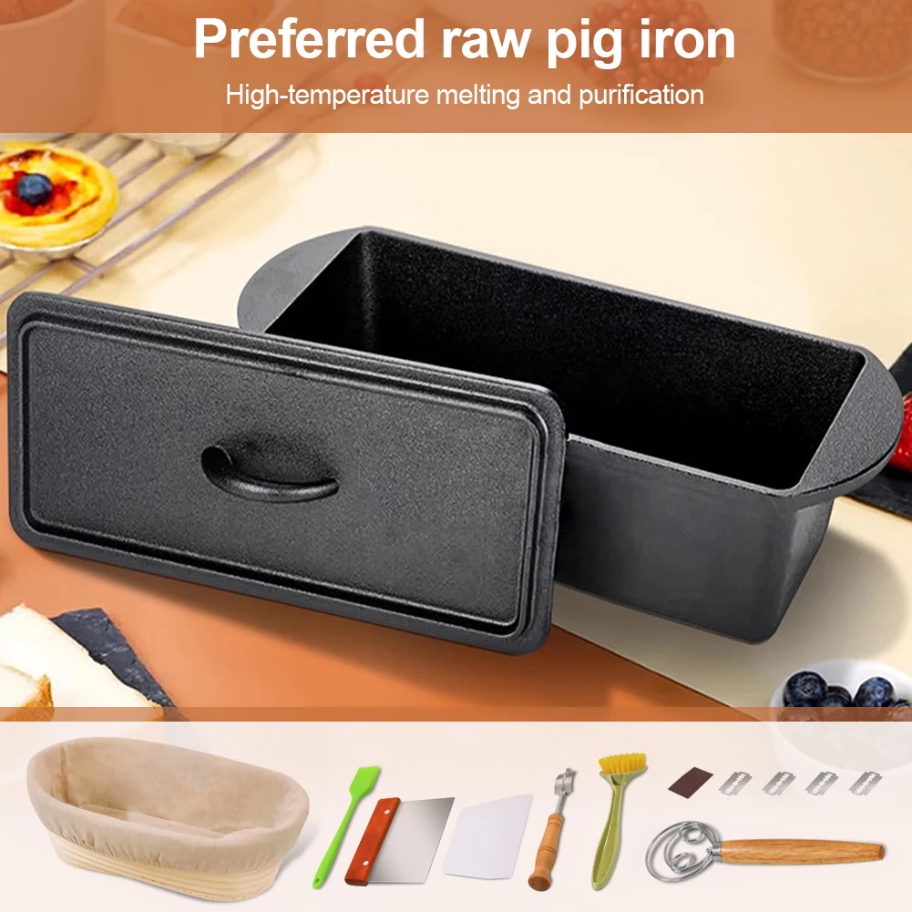 

Rectangular Cast Iron Bread-Pan Bread-Oven with Lid Oval Fermentation Basket Heavy Duty Bread Loaf Pan Bread Baking Mold