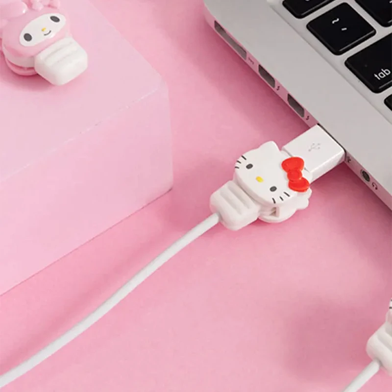 Protector de Cable de datos de Hello Kitty Sanrio, Kawaii, Anime, My Melody, Cinnamoroll, Iphone, Ipad, antimordedura, rotura, regalos