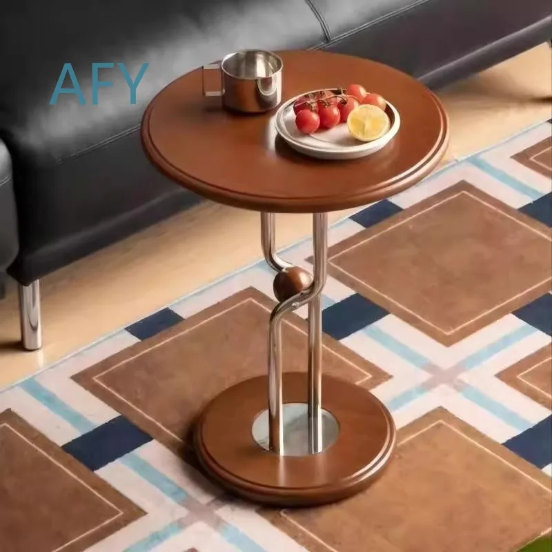 2025 New Living Room Side Table for Sofa Tea Corner Minimalist Retro Style Movable Small Round Wooden End Table for Home Use