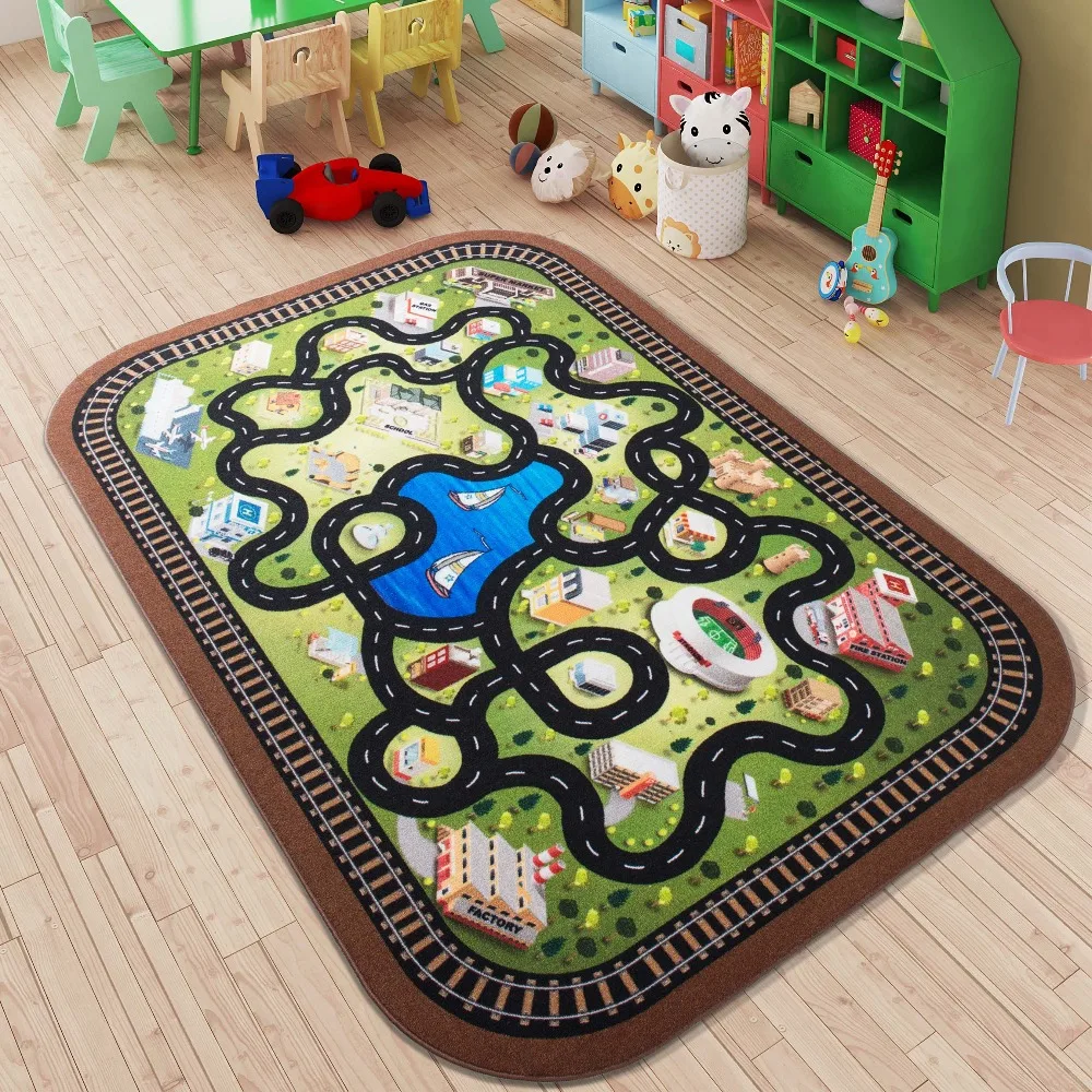 Living Room Mat Dual Black White Lighthouses Printed Large Rectangular Carpet S-Shaped Deep Blue Highway for Apartment Playroom