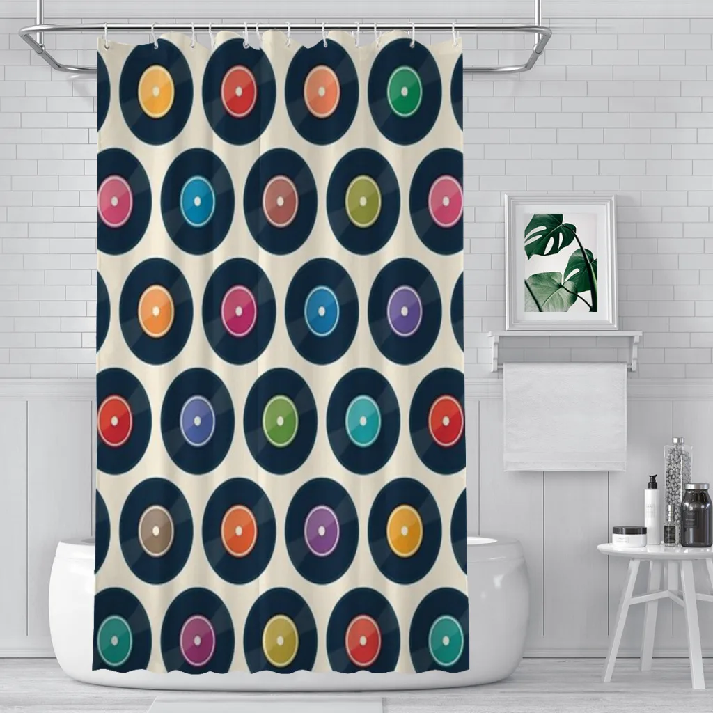 Vinyl Record Collection Shower Curtain for Bathroom  Aesthetic Room Decoration