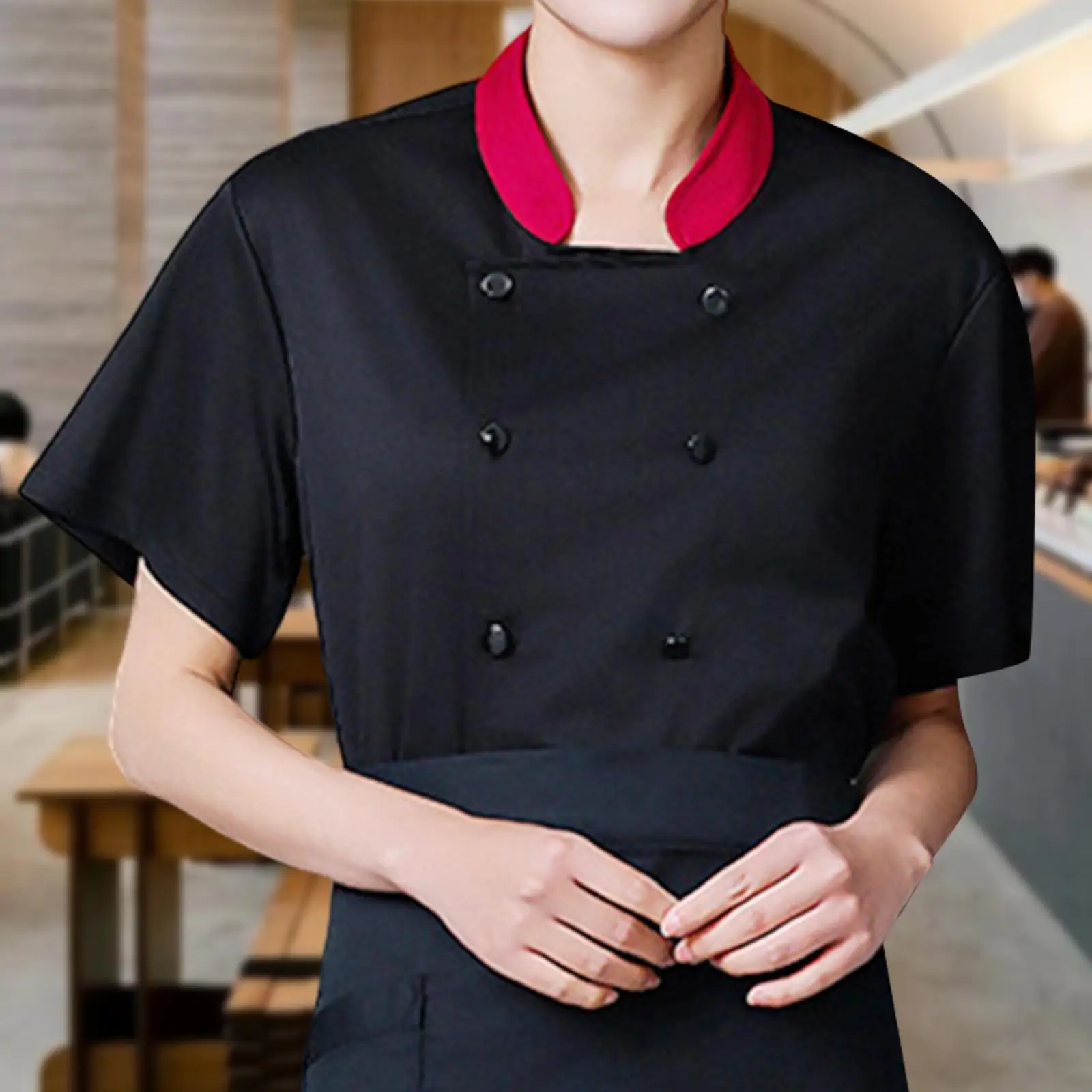 ユニセックスシェフ制服ジャケット半袖夏作業服ウェイターウェイトレスサーバーバーシャ​​ツケータリングベーキングパブカフェ