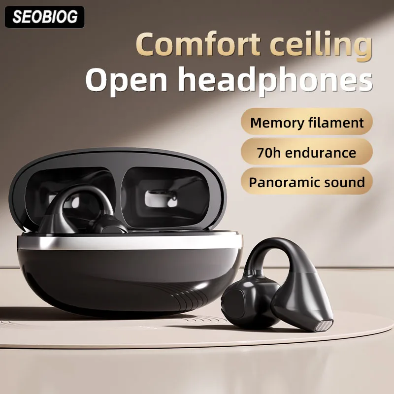 

SEOBIOG Wireless Ear Clip Earbuds Bluetooth 5.4 Earphones HiFi Sound Sweatproof Sport Open-Ear Headphones Built-in Mic Hot
