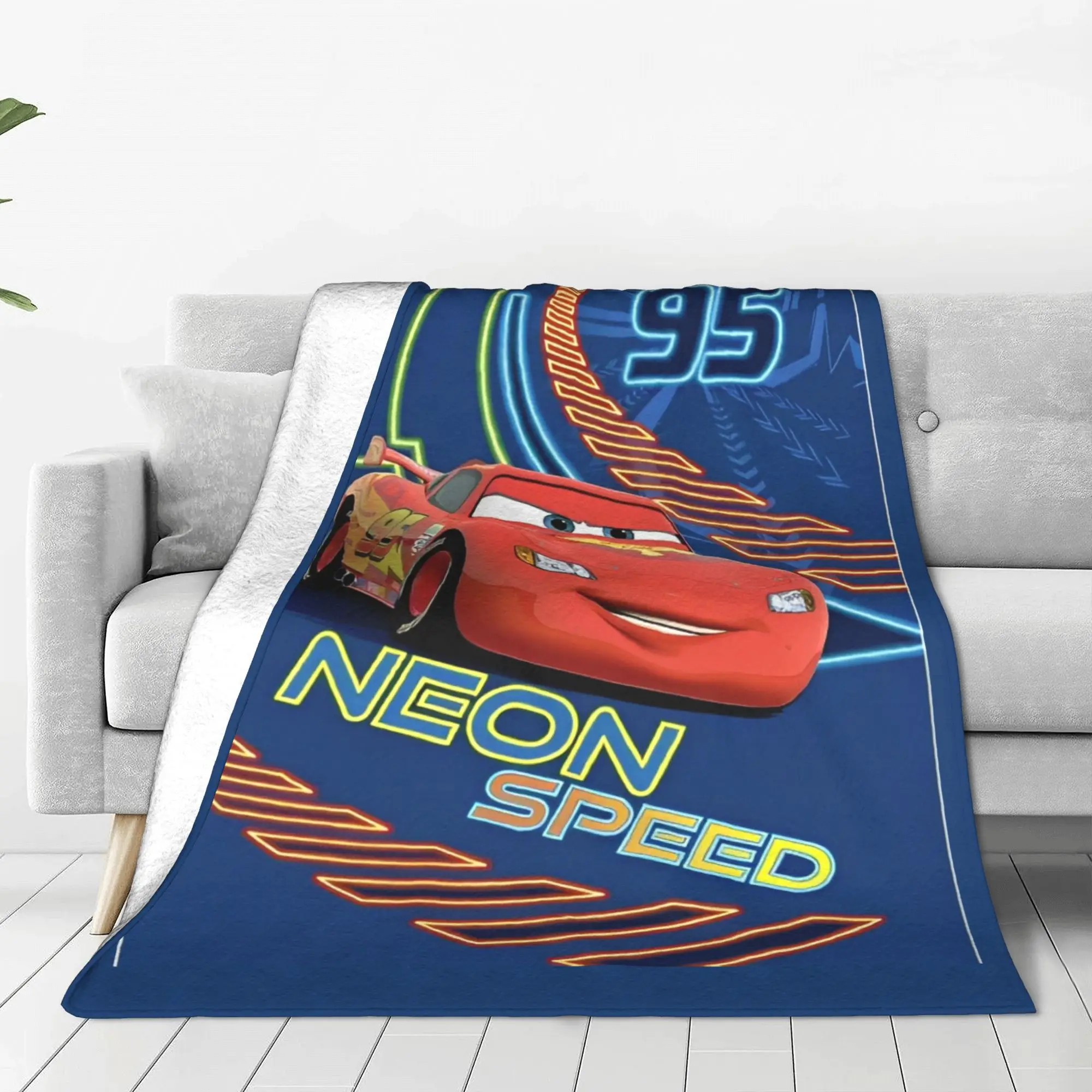 Lightning Cars Movie Mcqueen Neon Speed Blanket Fleece Multi-function Lightweight Throw Blankets for Sofa Office Rug Piece