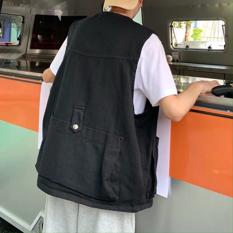 Summer Thin Jacket Cityboy Functional Workwear Vest Men's Trendy Brand Khaki Color Shoulder Pad Jacket Vest Youth Popular Style