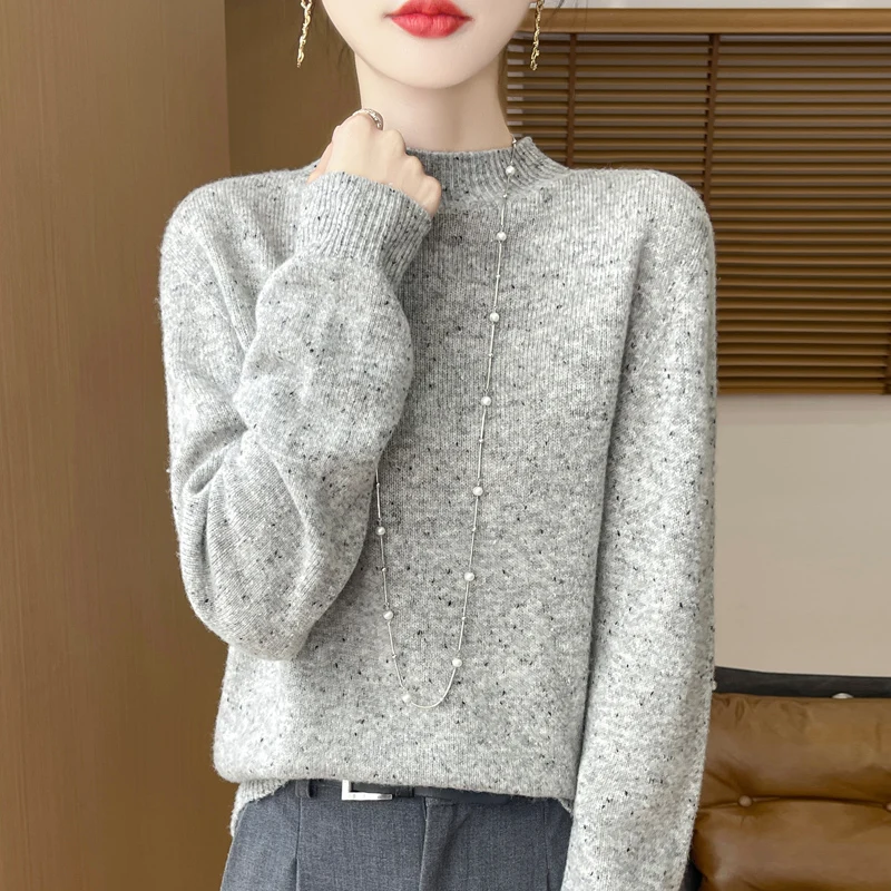 

Soft 100% Merino Wool Mock Neck Knit Sweater Cashmere Long Sleeves Pullover Women Fashion Solid Color Warm Basic Clothing Top