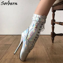 Sorbern Ballet Pointe Boots Sliver Holographic Rainbow  Ankle Boots For Womens Dancer Boots Plus Size High Heels