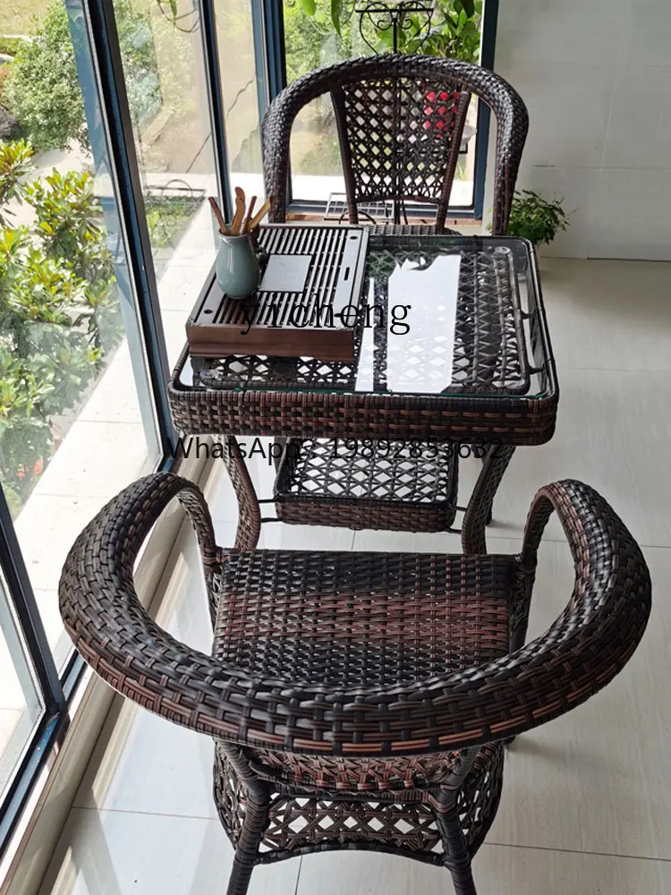ZK Three-Piece Set Outdoor Courtyard a Table with Two Chairs Outdoor Rattan Woven Leisure Tea Table Chair Combination