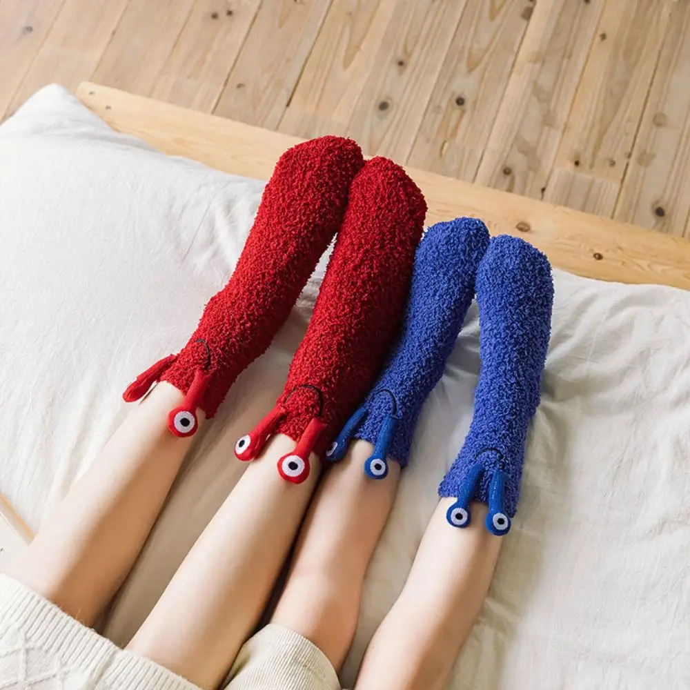 

Kawaii 3D Eyes Funny Tube Socks Mid-Calf Thicken Warm Coral Fleece Socks Cartoon Hosiery Furry Plush Sock Winter