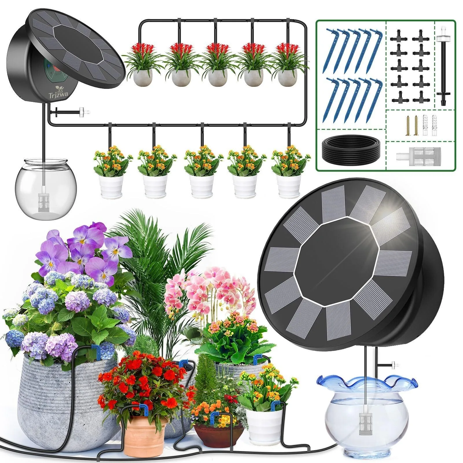 

Solar Plant Watering System Drip Irrigation System, 9 Timing Modes For Garden