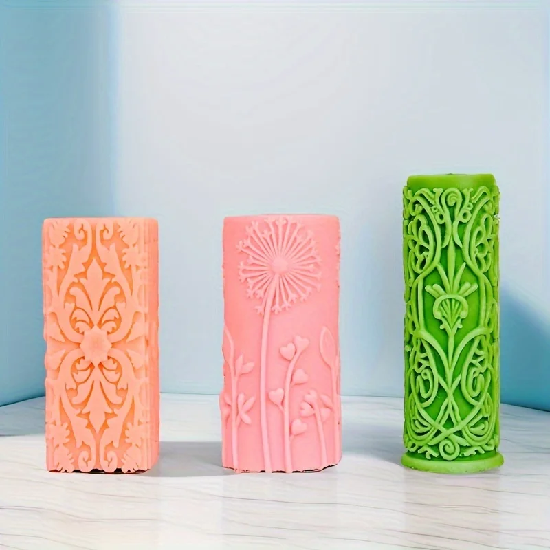 DIY Lace pattern cylindrical candle silicone mold carving pattern flowers and plants cylindrical candle mold candle making mold