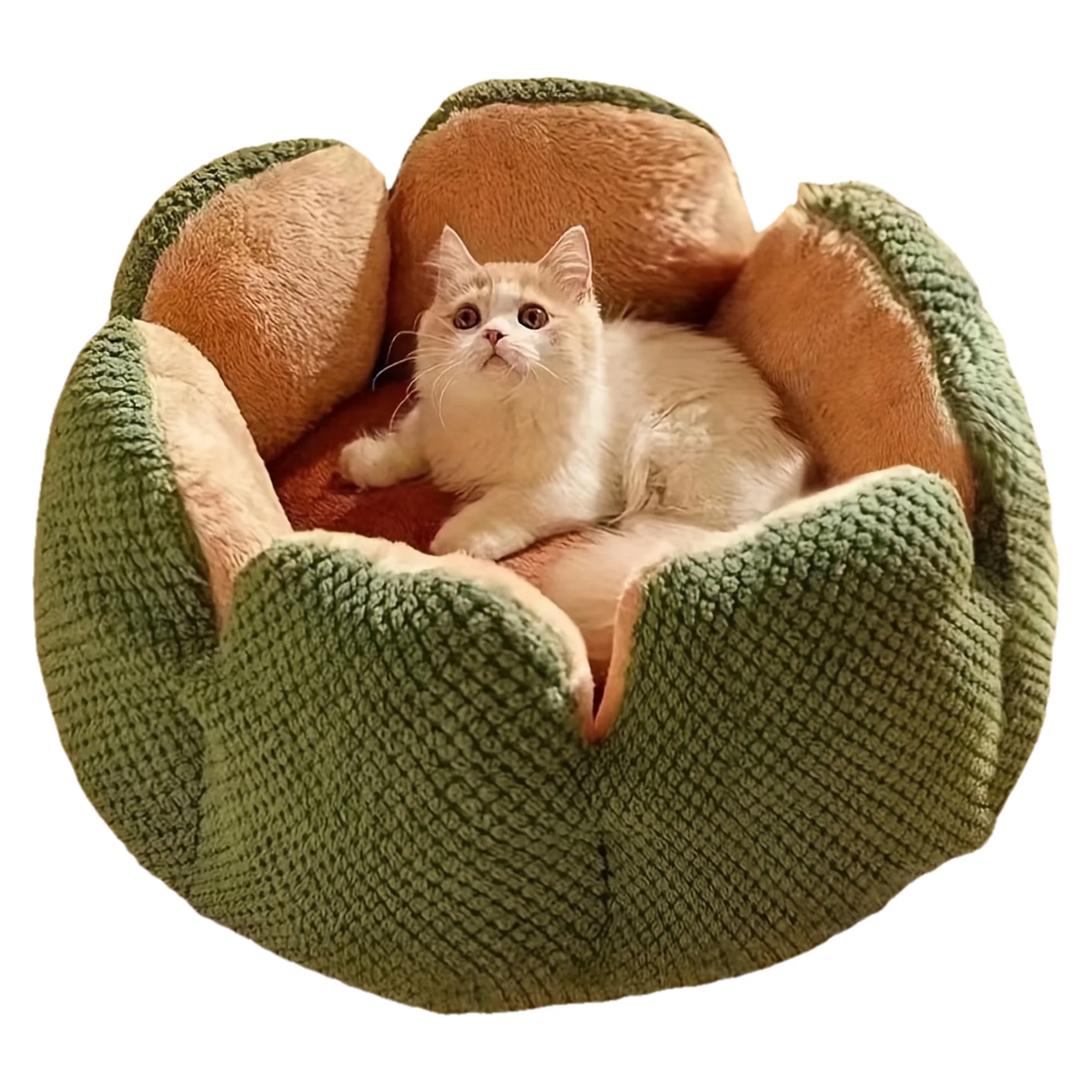 Blütenblattförmiges Haustierbett, runde Plüschkissenmatte für Hunde und Katzen mit gestrickter Textur, ultraweiches, warmes Nest für Kätzchen und Welpen im Winter