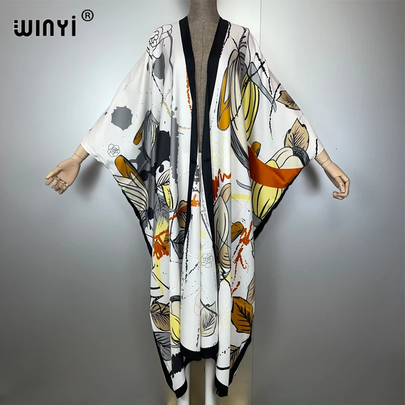 WINYI Kimono bohémien Cardigan allentato abiti da spiaggia donna copricostume abito da sera lungo piumino abito ampio costumi da bagno di lusso