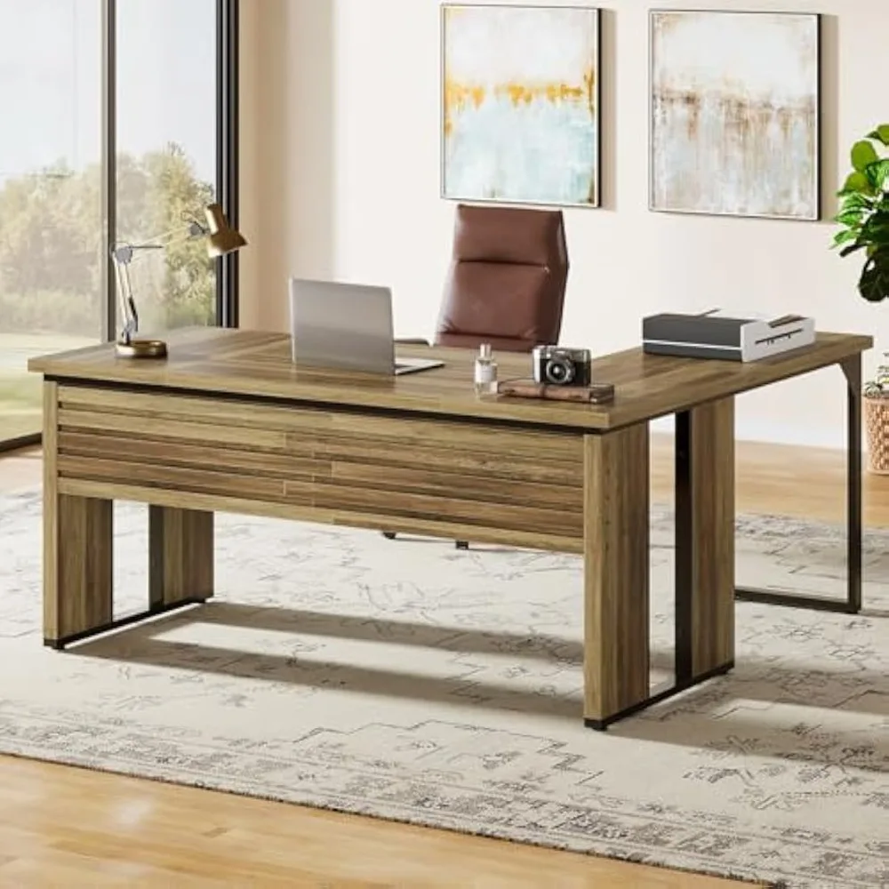 

L-Shaped Executive Desk, 63-Inch Corner Work Table Computer Workstations for Home Office