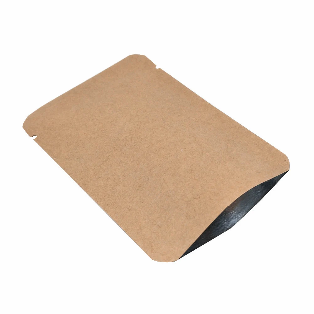 100Pcs/lot Kraft Paper Round Angle Open Top Aluminum Foil Heat Seal Package Bags Dried Fruit Nuts Retail Food Storage Bags