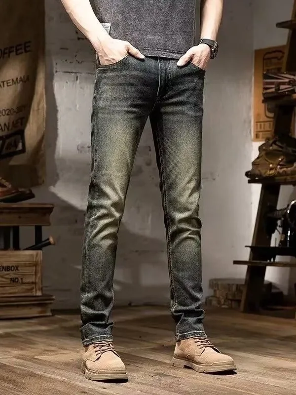 

Европейские стильные мужские джинсы премиум-класса в стиле ретро, эластичные, прямого кроя, на все сезоны, высококачественные мужские брюки, молодежная повседневная одежда