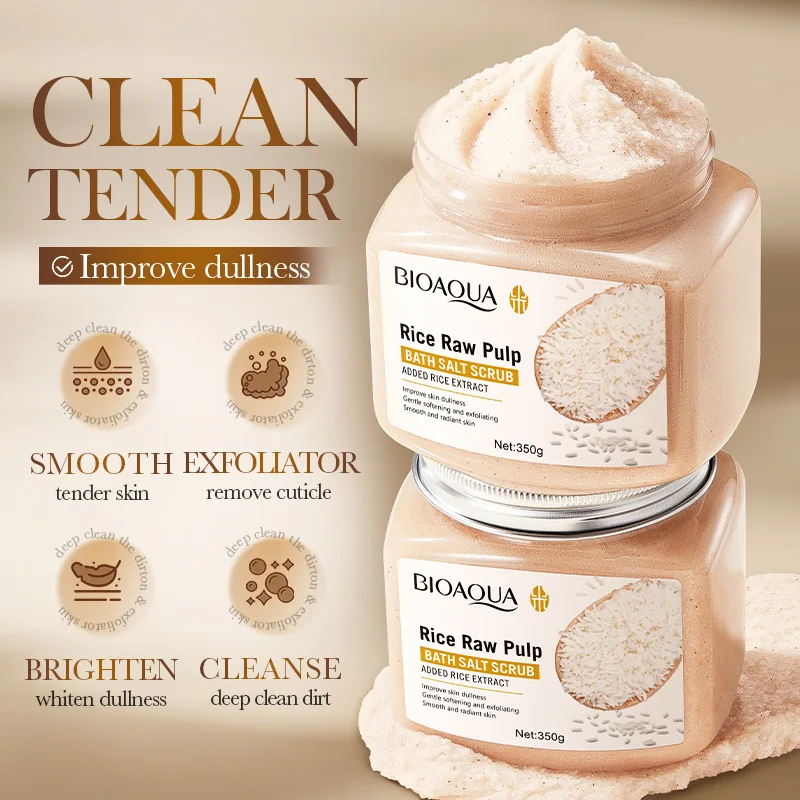 BIOAOUA Rice Pulp Bath Salt Scrub Gentle Exfoliating Body Scrub for Soft Smooth Skin Exfoliator Moisturize and Nourish