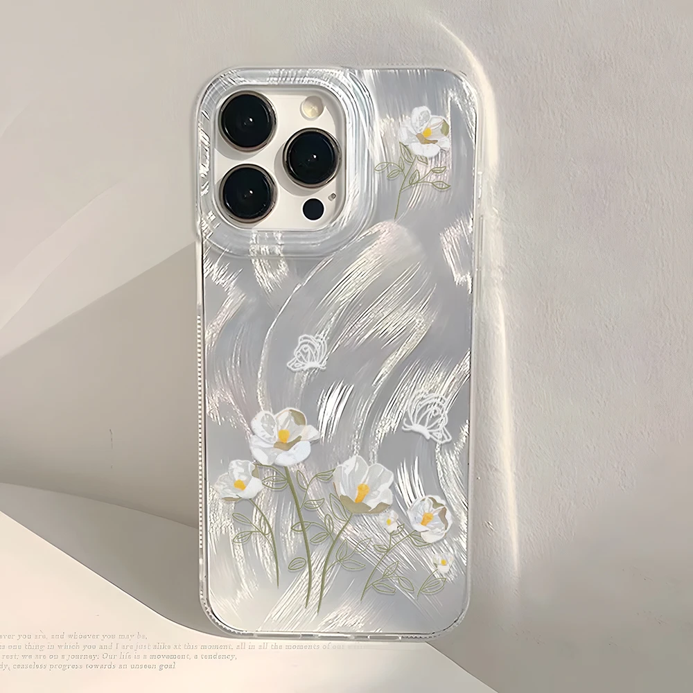 

Luxury Laser Silver Flower Phone Case for Samsung A55 5G A54 A53 A52 A35 A34 A33 A15 A14 A13 A12 S22 S23 FE S24 Ultra Cover