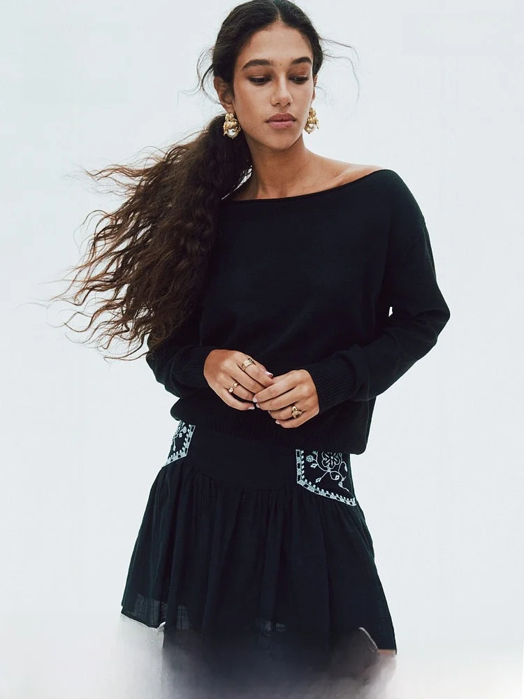 

Spring Women's oulder-baring Knitwear Casual Sle Soft Polyester Nylon Blend Long Sve Regular Fit H&M 302636