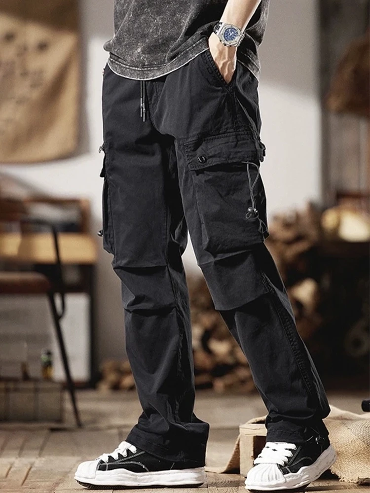 

Свободные повседневные рабочие брюки American Sle, мужские весенне-осенние уличные брендовые повседневные брюки с прямыми штанинами, подходящие к всем широкими штанинами...