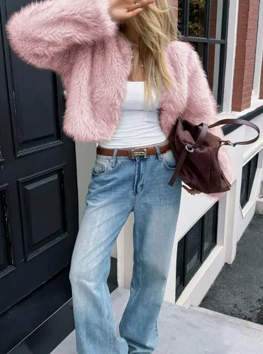 Herfst- en wintermode Luxe effen kleur korte bontjas voor dames, slim fit temperament, high-end gevoel korte bontjas