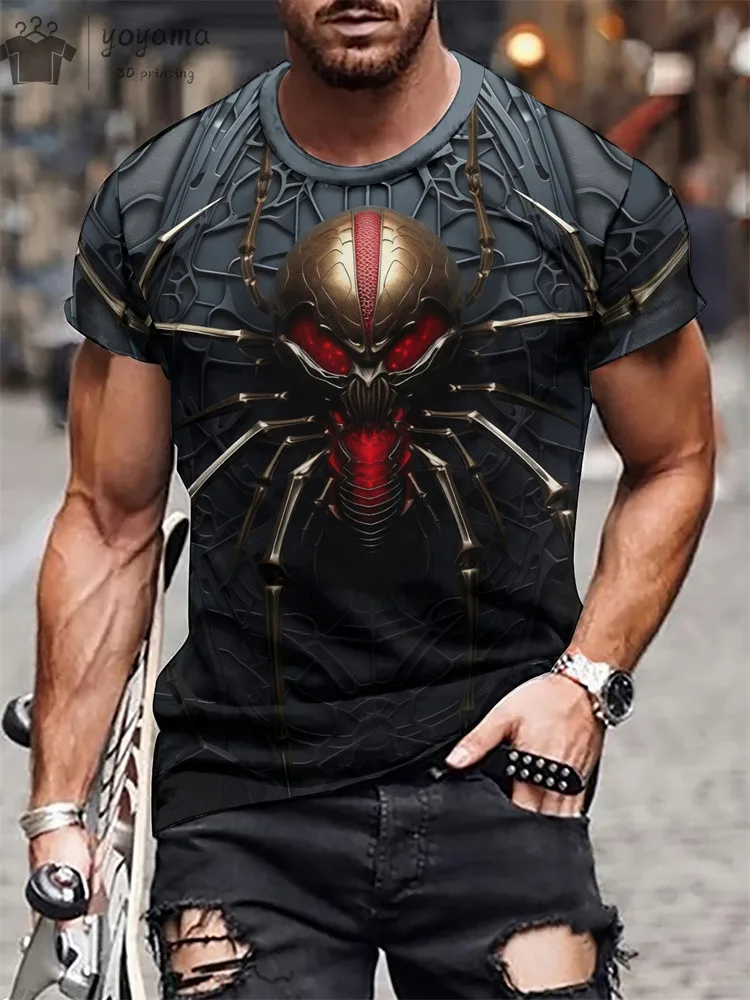 2024 Summer 3d Print Spider Pattern Men\'s Clothing Street Fashion Trends T-Shirts For Men Oversized T-Shirt Short Sleeve Tee Top