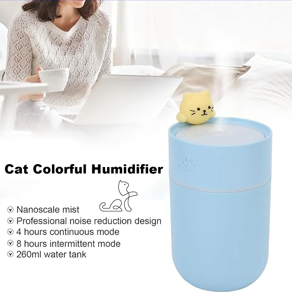 Air Humidifier Aromatherapy Machine Cartoon Cat Aroma Diffuser With Night Light USB Cold Mist Maker For Home Fresh Air For Gift