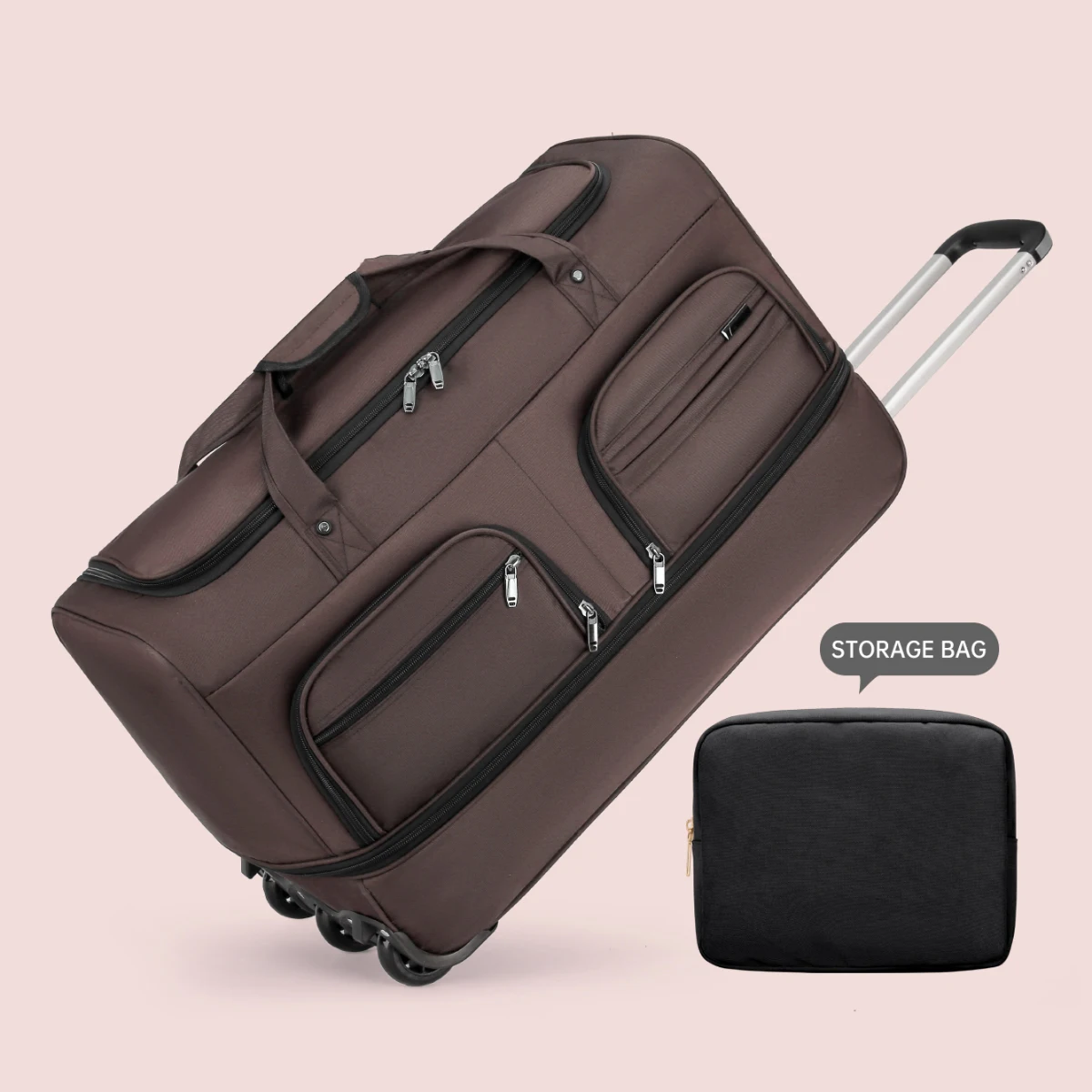 Faltbare Reisetasche für Gepäck, die an Bord der Flugzeug gegeben werden kann, mit Tragegriff, rollbare Reisetasche zur Aufbewahrung, Herren-Reisetasche mit extra großem Fassungsvermögen. – Detail 13