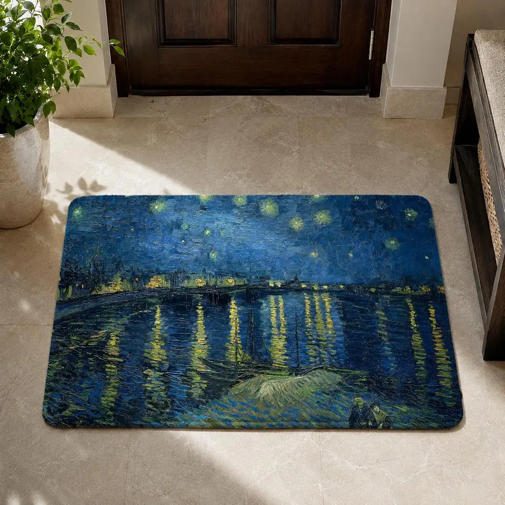 Van Gogh Painter Floor Mat Flannel Non-Slip Washable Soft Rug For Bathroom Kitchen Bedroom Living Room Home Decor