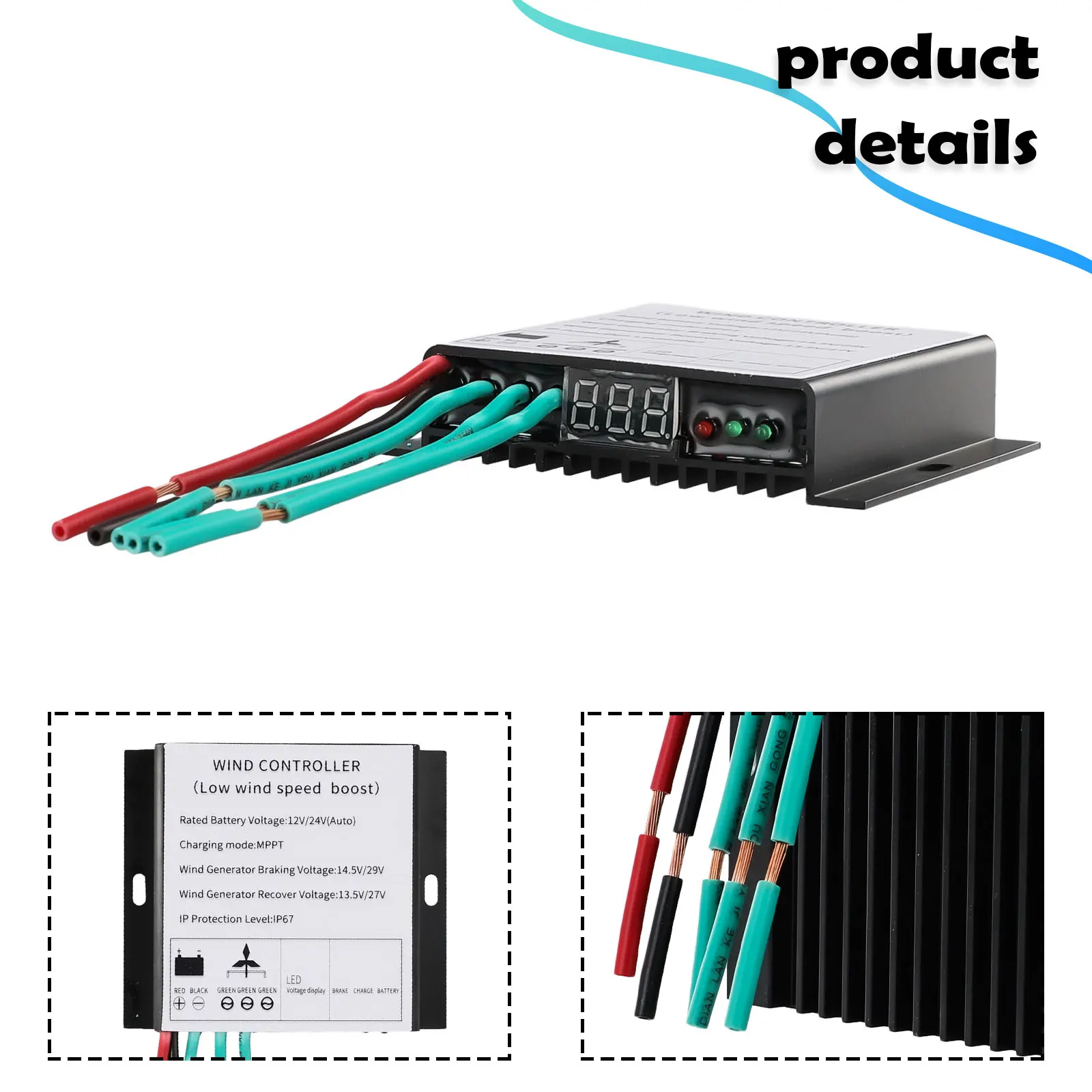 

Wind Power Controller 500 800W MPPT Wind Turbine Controller With Overcharge Protection IP67 Waterproof Three-wire Controller