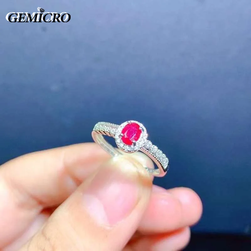 Gemicro  2022 New Real S925 Silver Inlaid Ruby Men's Ring Fashionable and Atmospheric Valentine's Day Gift