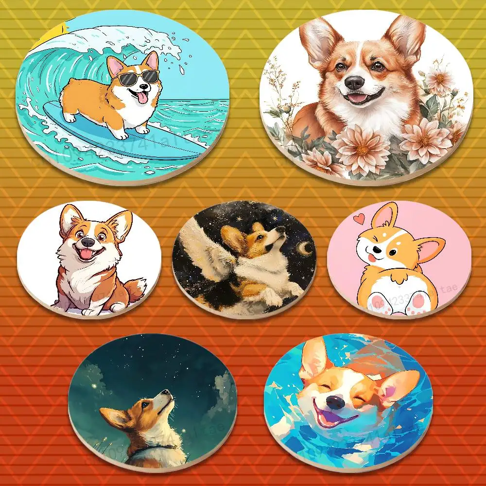 

Cartoon Art Cute Corgi Dog Round Wooden Coasters Heat-Resistant Anti-slip for Drinks Tea,Coffee Home Decor Gift