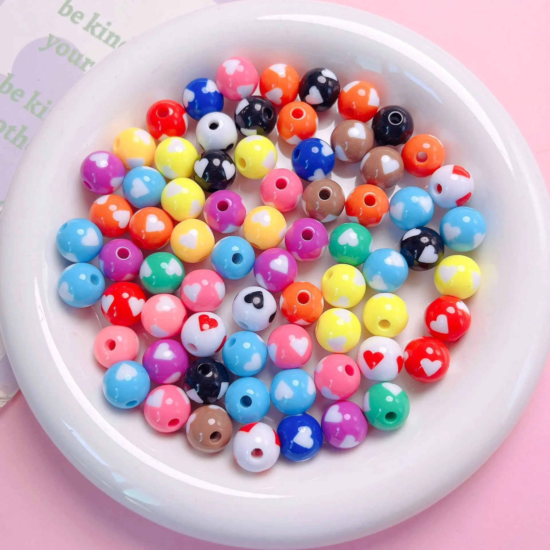 Colorful Solid Colors Round Acrylic Gumball Heart Beads Necklace Bracelet Earring Ornament Accessories Material 12mm 100pcs