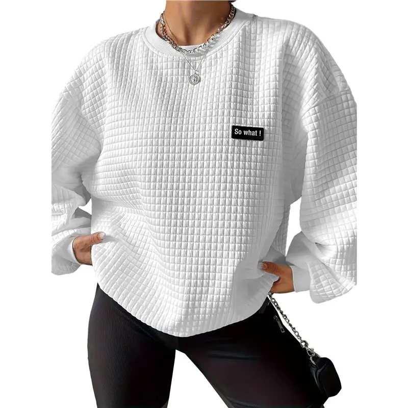 

Женский свитшот оверсайз CYL: модный пуловер с круглым вырезом и длинными рукавами, вафельный трикотаж, осенняя трендовая одежда