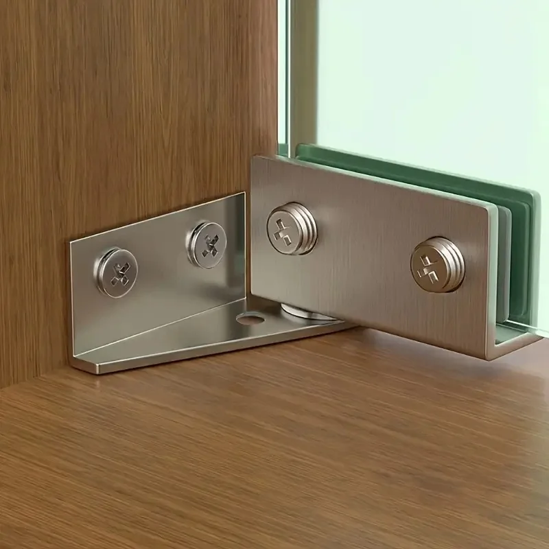 2pcs Non-Perforated Glass Door Hinges,Display Cabinet Hinge,Wine Rotating Shaft Glass Clip,Furniture Door Hinge Hardware