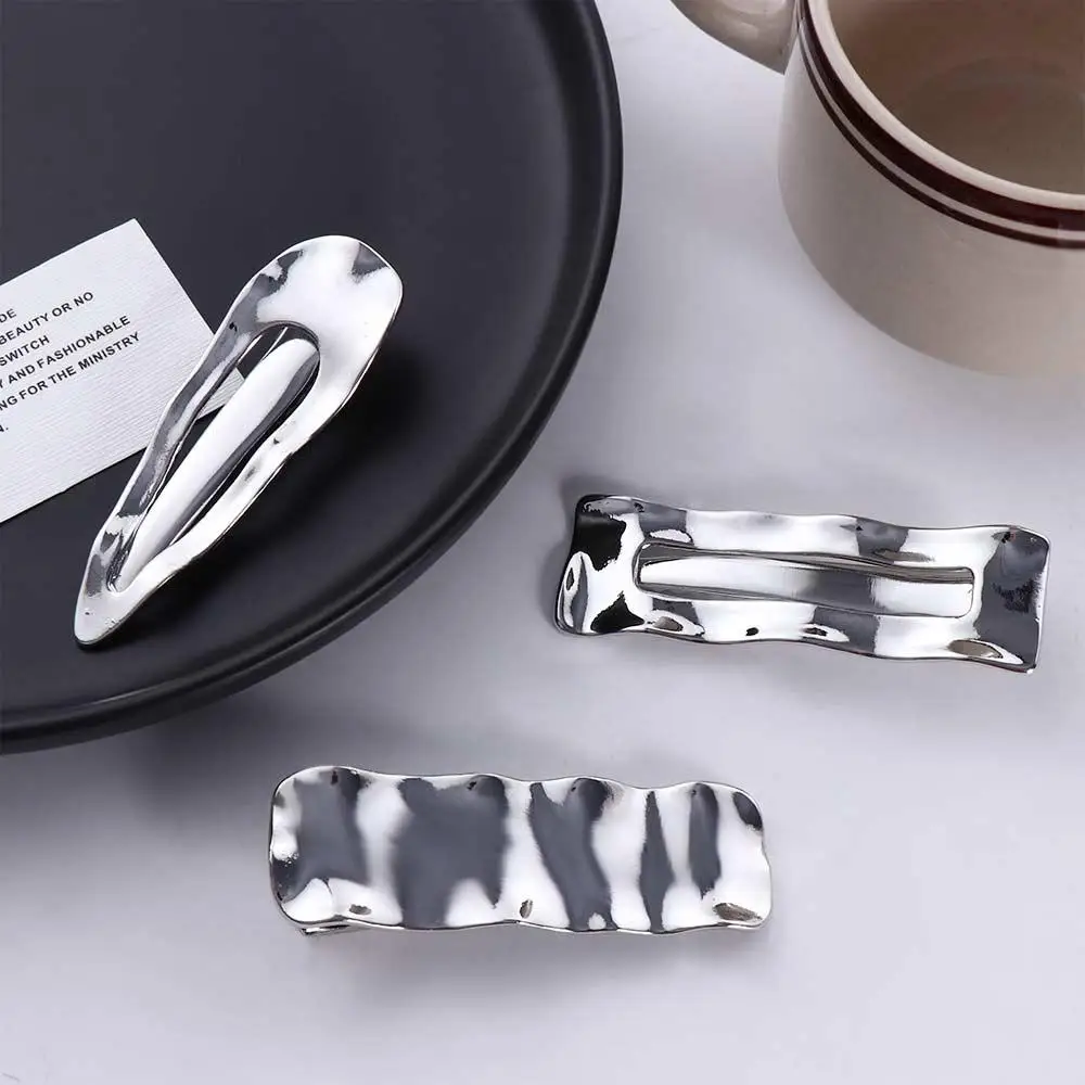 Style Rectangle Drop Shaped Hollow Bump Irregular Fix Fringe Barrette Metal Hair Pins Side Bangs Hair Clips Punk Hair Clips