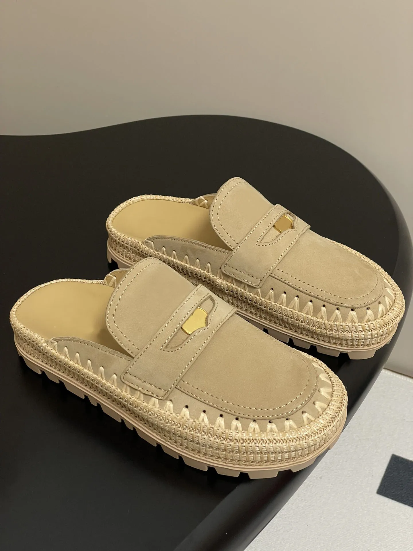 Women's Shoes Suede Raffia Flatform Mules Clogs