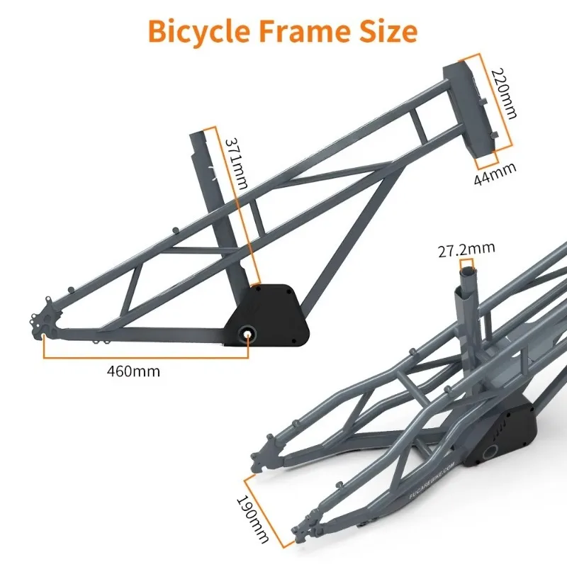 Hot Sale Ready to Ship Fuka 400 Pounds Load 20 Inch Aluminum Alloy Dual Battery Electric Bike Frame with 190mm Bike Off